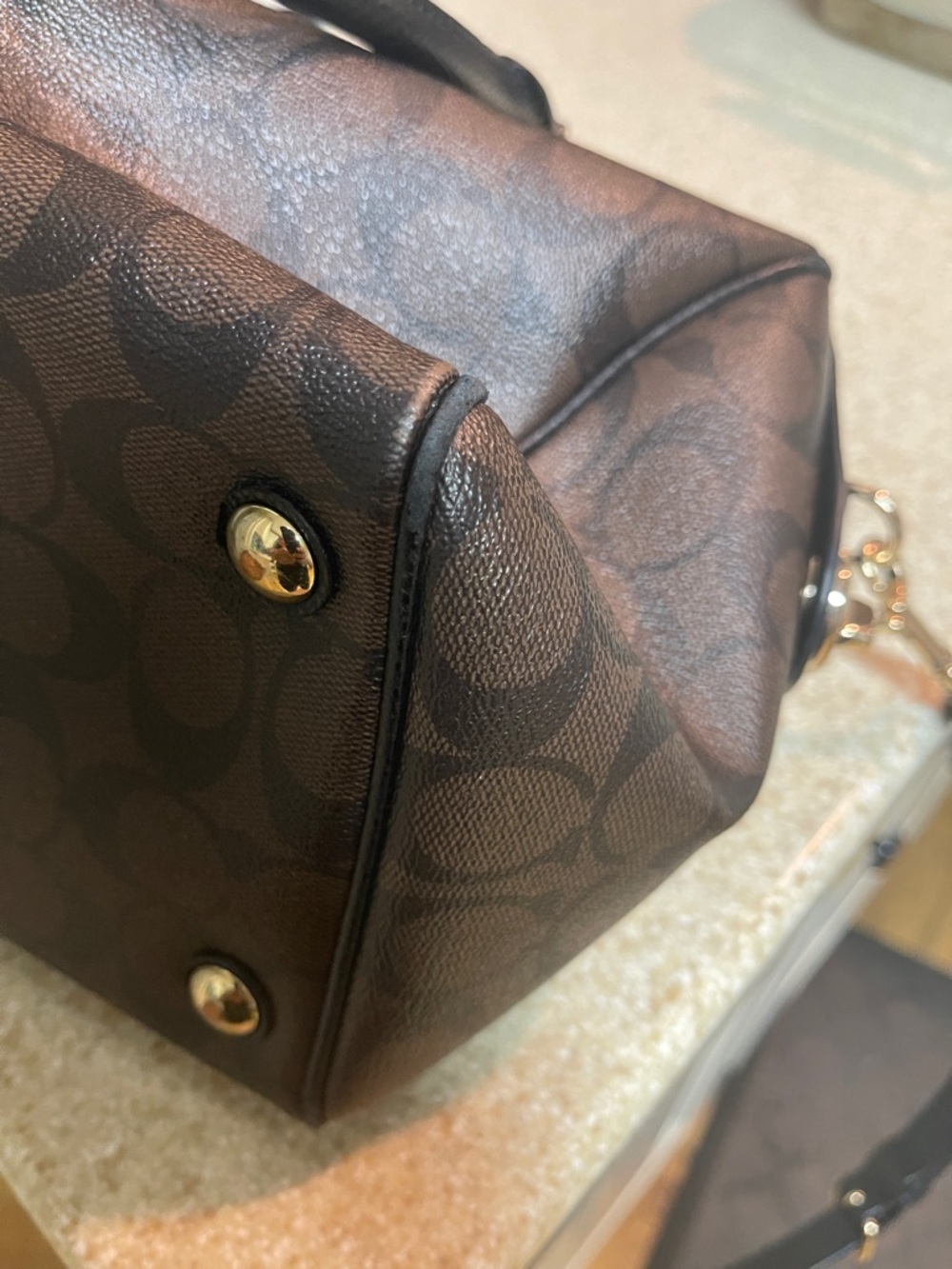 Coach Brown Signature Satchel with Black Trim and Gold Hardware - Picture 5 of 11